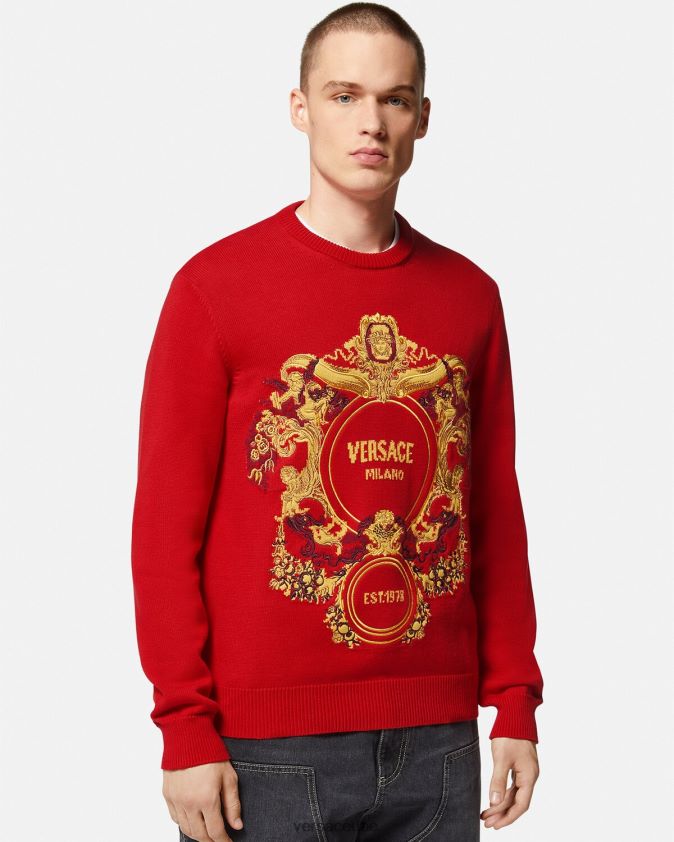 رجال سترة مطرزة بإنتارسيا الباروك Versace أحمر 0FVD2J1345 ملابس