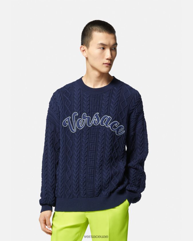 رجال سترة متماسكة اسكواش اليونانية Versace أزرق 0FVD2J1350 ملابس