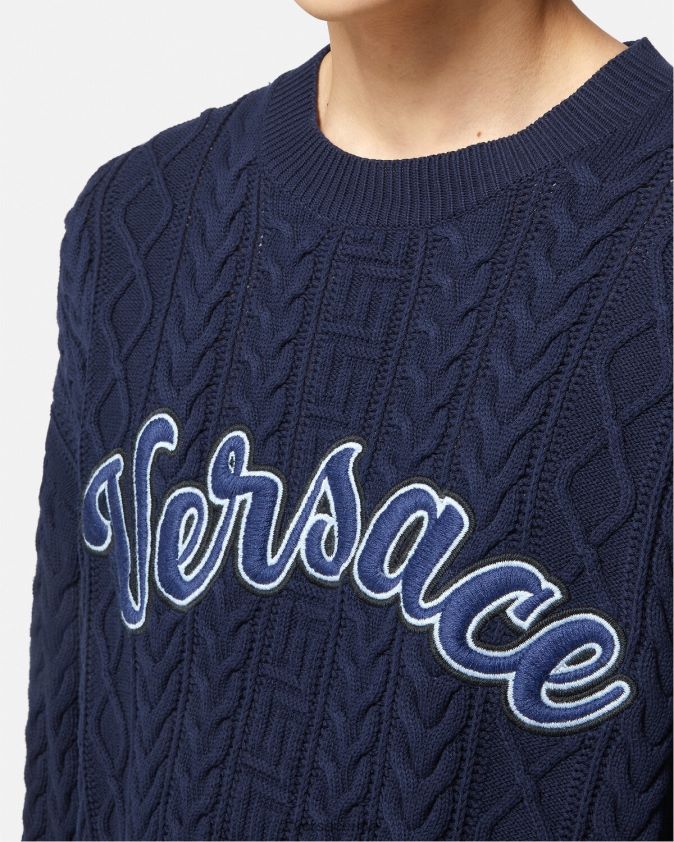 رجال سترة متماسكة اسكواش اليونانية Versace أزرق 0FVD2J1350 ملابس