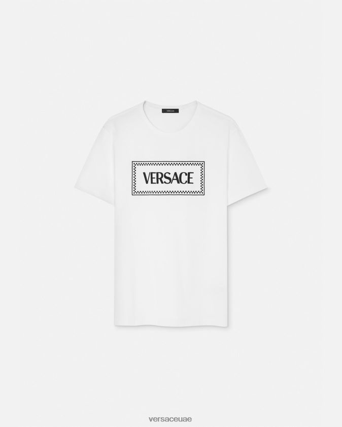 نحيف تيشيرت بشعار مطرز Versace أبيض وأسود 0FVD2J136 ملابس