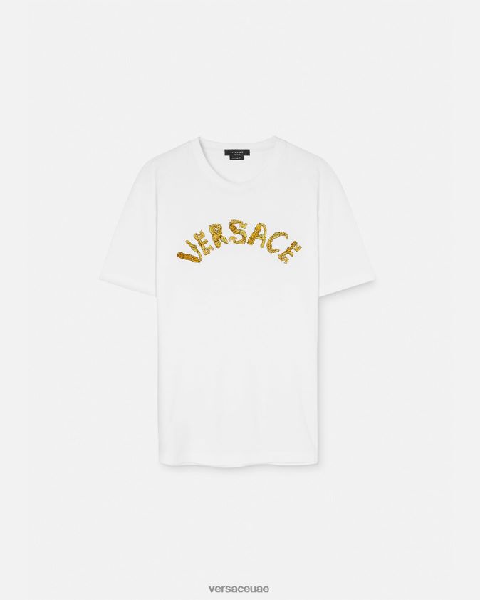 رجال تيشيرت بشعار صدف الباروك Versace أبيض 0FVD2J1360 ملابس