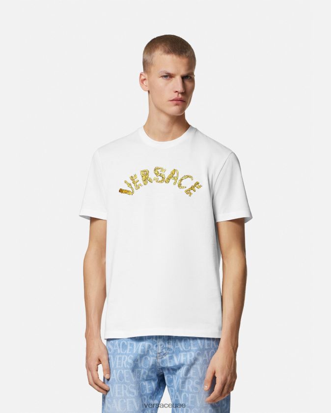 رجال تيشيرت بشعار صدف الباروك Versace أبيض 0FVD2J1360 ملابس