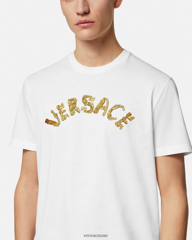 رجال تيشيرت بشعار صدف الباروك Versace أبيض 0FVD2J1360 ملابس