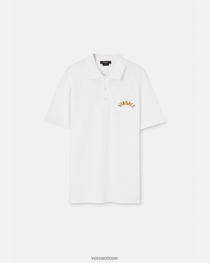 رجال قميص بولو بشعار صدف الباروك Versace أبيض 0FVD2J1361 ملابس
