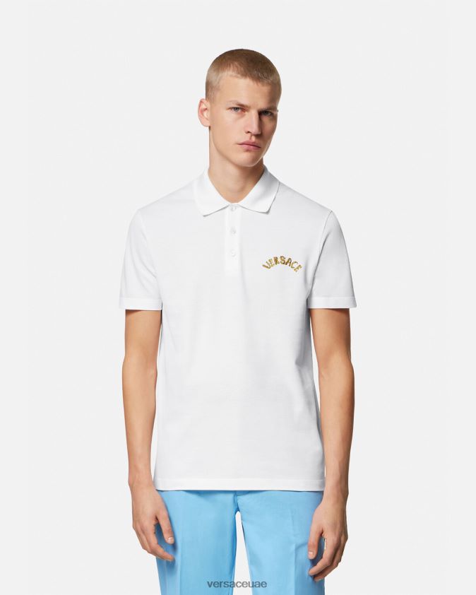رجال قميص بولو بشعار صدف الباروك Versace أبيض 0FVD2J1361 ملابس