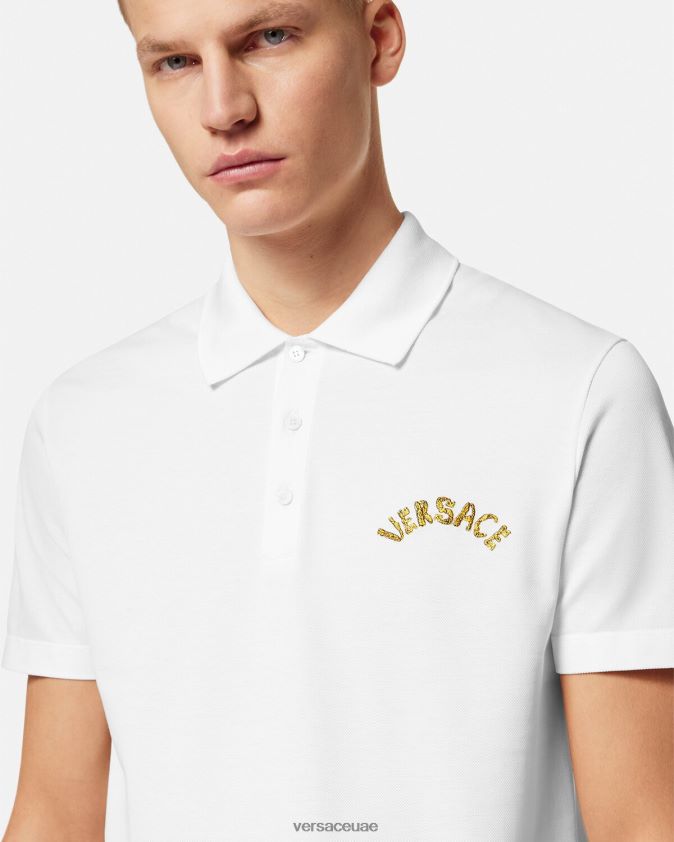 رجال قميص بولو بشعار صدف الباروك Versace أبيض 0FVD2J1361 ملابس