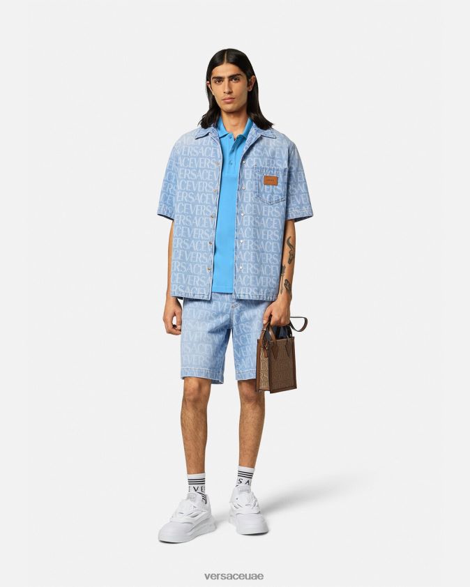 رجال قميص بولو بشعار صدف الباروك Versace أزرق فاتح 0FVD2J1362 ملابس