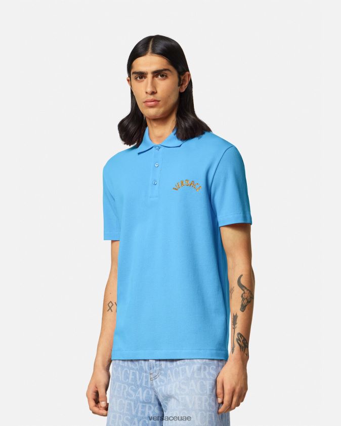 رجال قميص بولو بشعار صدف الباروك Versace أزرق فاتح 0FVD2J1362 ملابس