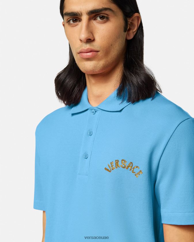 رجال قميص بولو بشعار صدف الباروك Versace أزرق فاتح 0FVD2J1362 ملابس