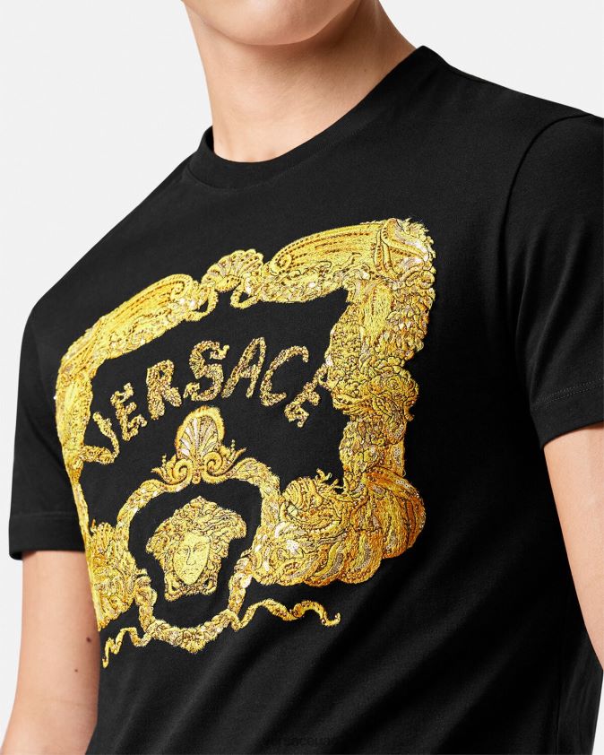 رجال تي شيرت مطرز بالصدف الباروكي Versace أسود 0FVD2J1363 ملابس