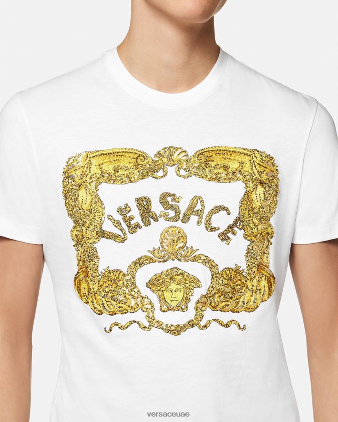 رجال تي شيرت مطرز بالصدف الباروكي Versace أبيض 0FVD2J1364 ملابس