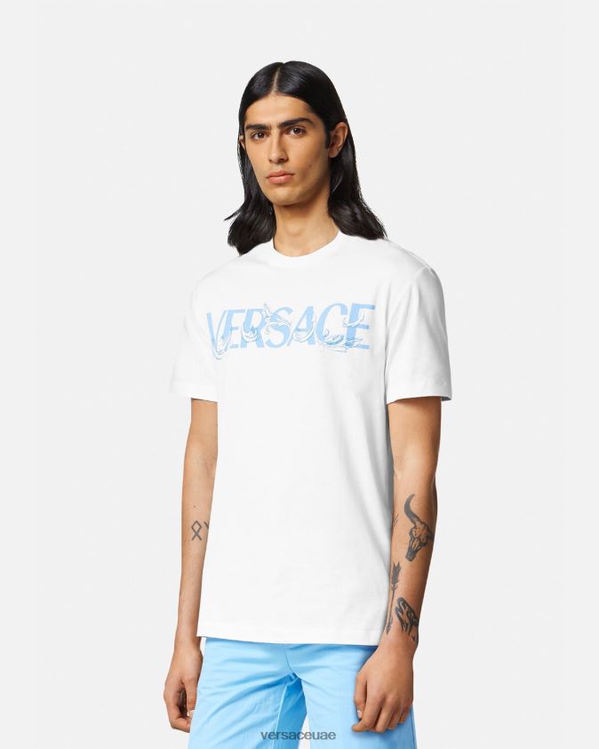 رجال تي شيرت بشعار صورة ظلية باروكو Versace أبيض 0FVD2J1366 ملابس