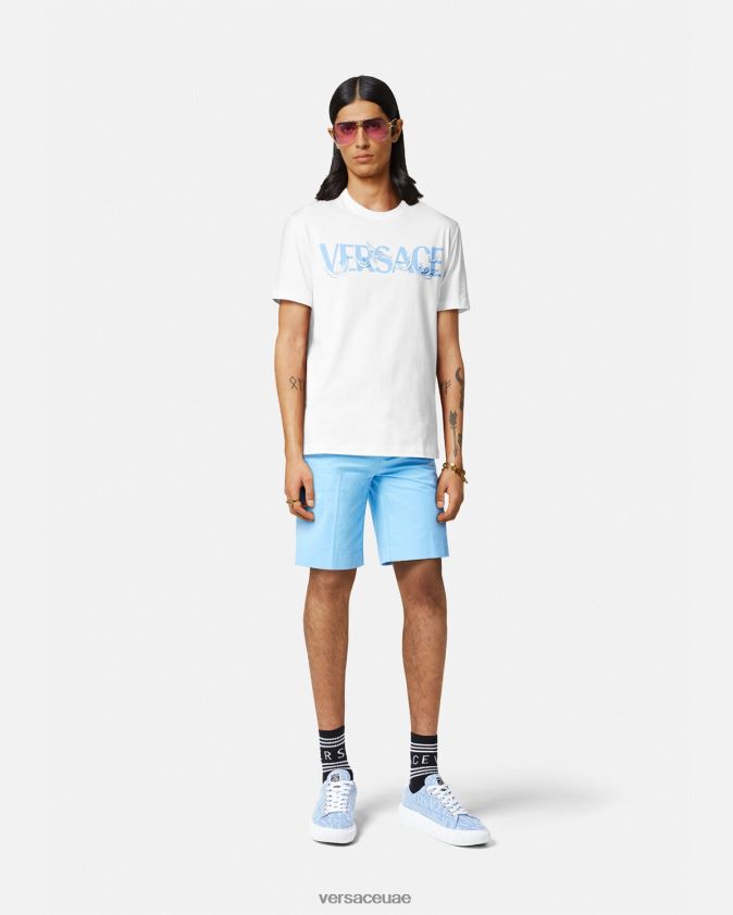 رجال تي شيرت بشعار صورة ظلية باروكو Versace أبيض 0FVD2J1366 ملابس