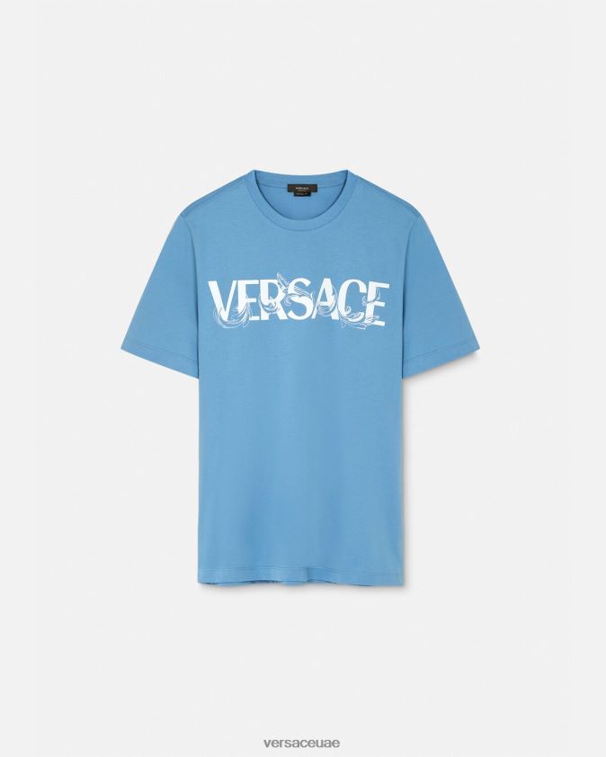 رجال تي شيرت بشعار صورة ظلية باروكو Versace أزرق فاتح 0FVD2J1367 ملابس