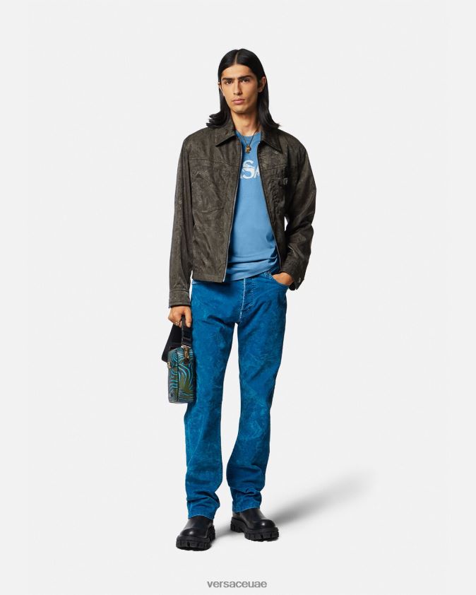 رجال تي شيرت بشعار صورة ظلية باروكو Versace أزرق فاتح 0FVD2J1367 ملابس