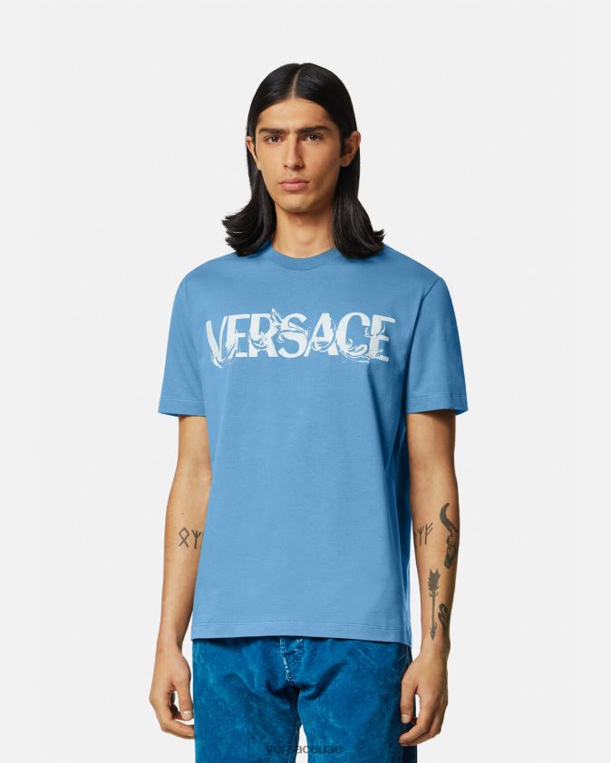رجال تي شيرت بشعار صورة ظلية باروكو Versace أزرق فاتح 0FVD2J1367 ملابس