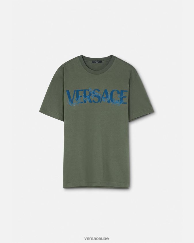 رجال تي شيرت بشعار صورة ظلية باروكو Versace أخضر 0FVD2J1368 ملابس