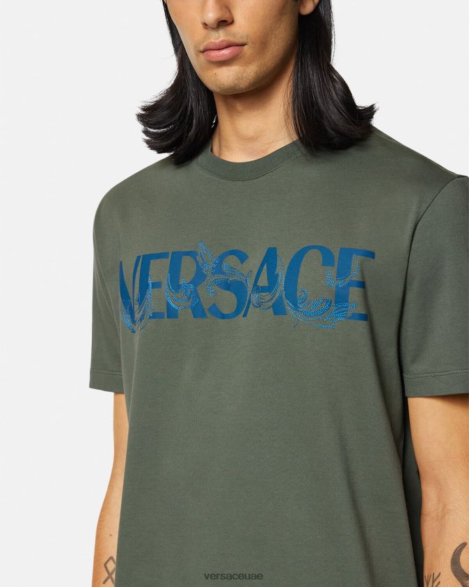رجال تي شيرت بشعار صورة ظلية باروكو Versace أخضر 0FVD2J1368 ملابس