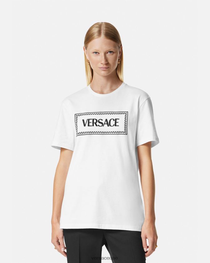 نحيف تيشيرت بشعار مطرز Versace أبيض وأسود 0FVD2J136 ملابس