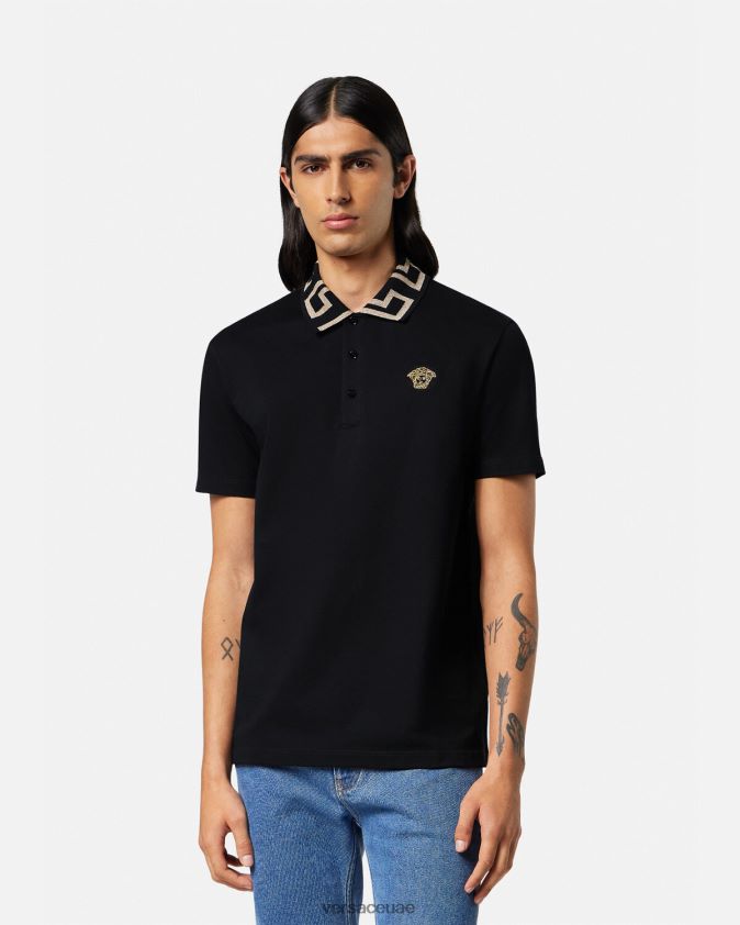 رجال قميص بولو يوناني بأكمام قصيرة Versace أسود 0FVD2J1375 ملابس