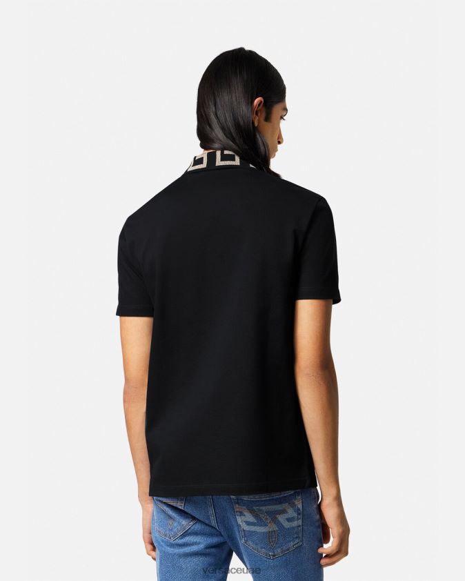 رجال قميص بولو يوناني بأكمام قصيرة Versace أسود 0FVD2J1375 ملابس