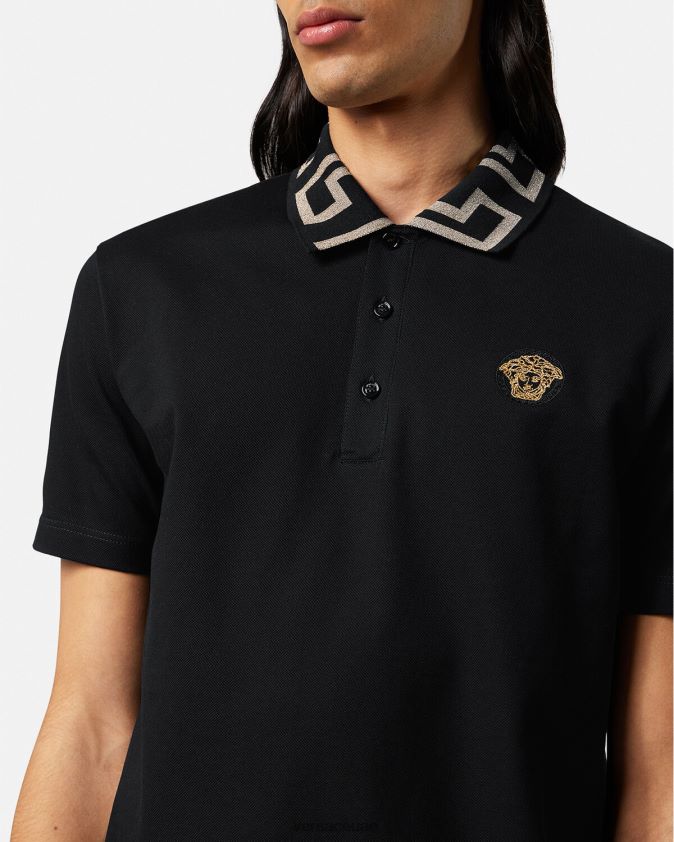 رجال قميص بولو يوناني بأكمام قصيرة Versace أسود 0FVD2J1375 ملابس