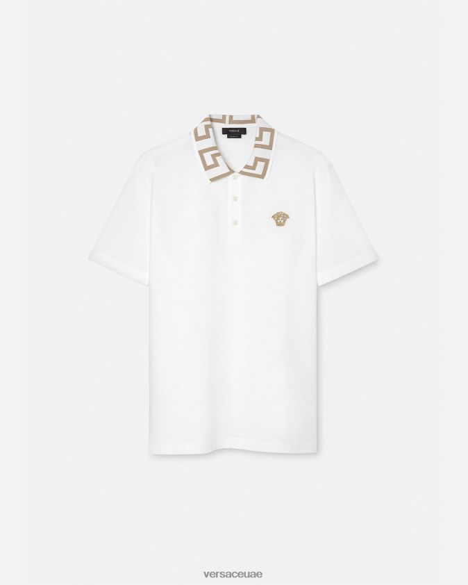 رجال قميص بولو يوناني بأكمام قصيرة Versace أبيض 0FVD2J1376 ملابس
