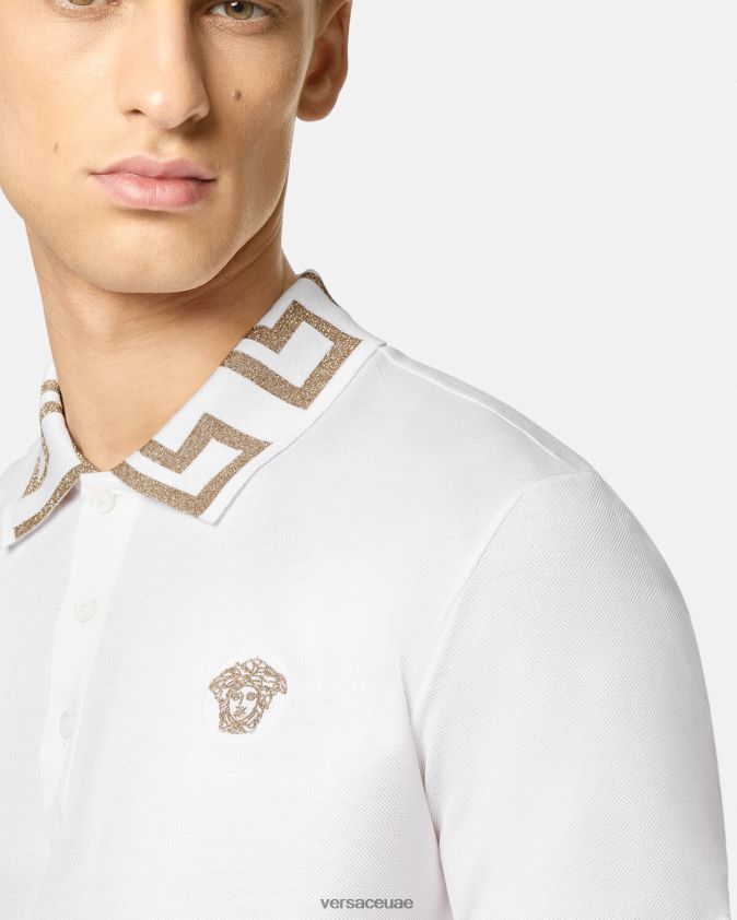 رجال قميص بولو يوناني بأكمام قصيرة Versace أبيض 0FVD2J1376 ملابس