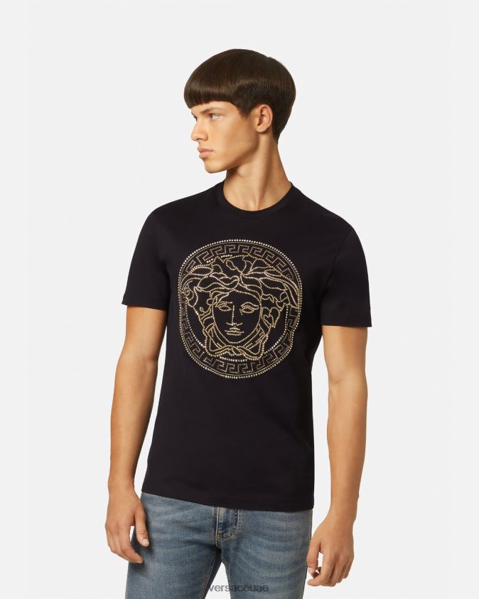 رجال تيشيرت مزين بشعار ميدوسا Versace أسود 0FVD2J1377 ملابس