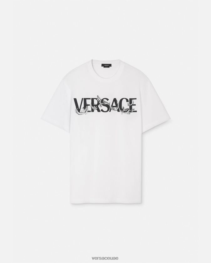 رجال تي شيرت بشعار صورة ظلية باروكو Versace أبيض 0FVD2J1379 ملابس