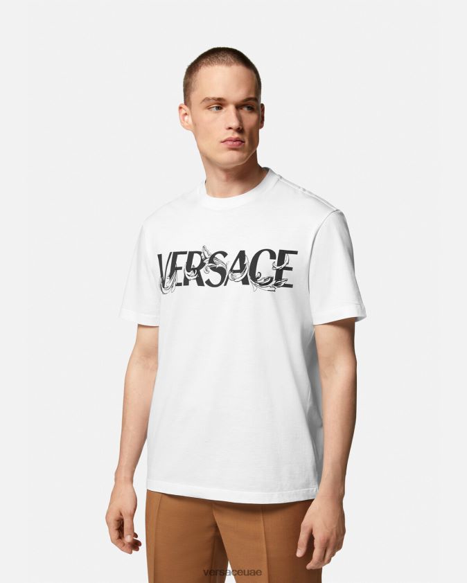 رجال تي شيرت بشعار صورة ظلية باروكو Versace أبيض 0FVD2J1379 ملابس