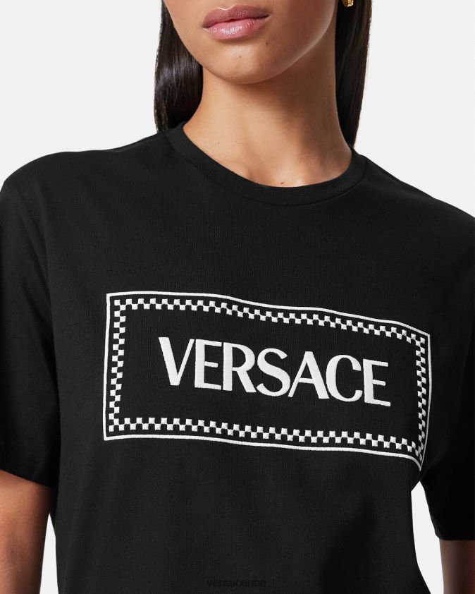 نحيف تيشيرت بشعار مطرز Versace أسود 0FVD2J137 ملابس