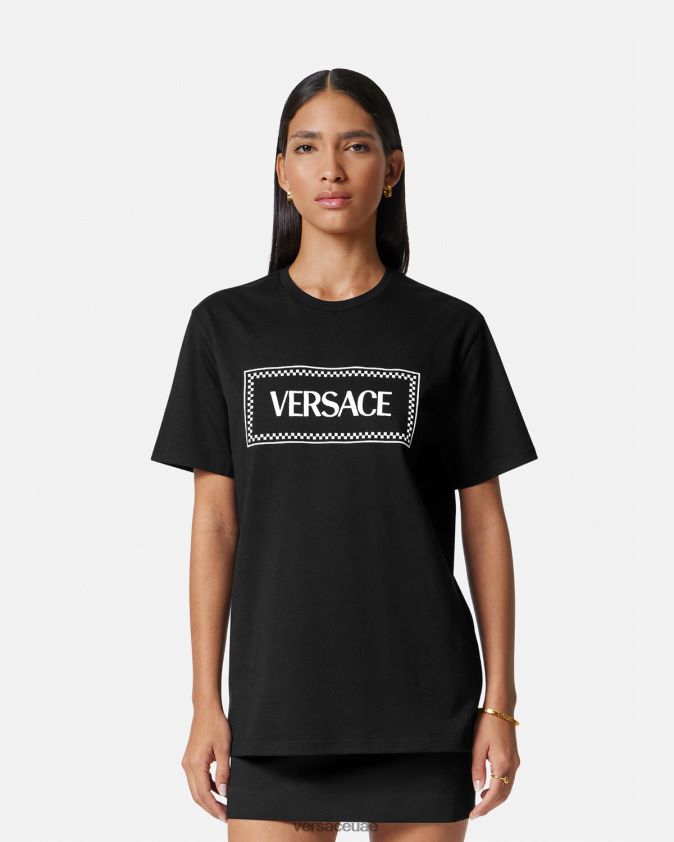 نحيف تيشيرت بشعار مطرز Versace أسود 0FVD2J137 ملابس