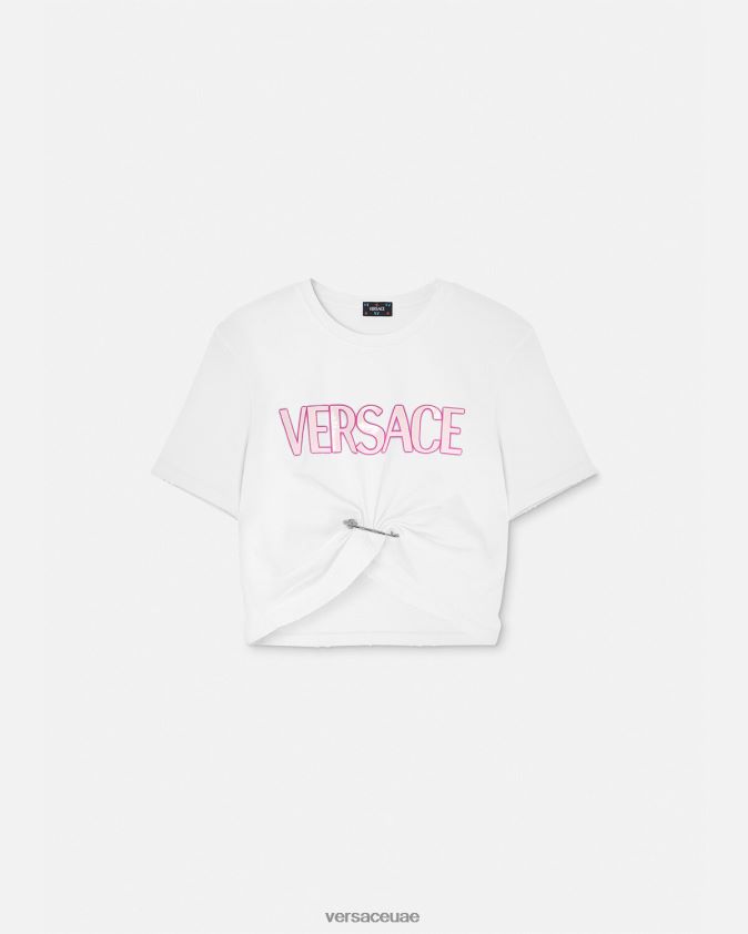 نحيف تي شيرت بشعار دبوس الأمان Versace أبيض 0FVD2J138 ملابس
