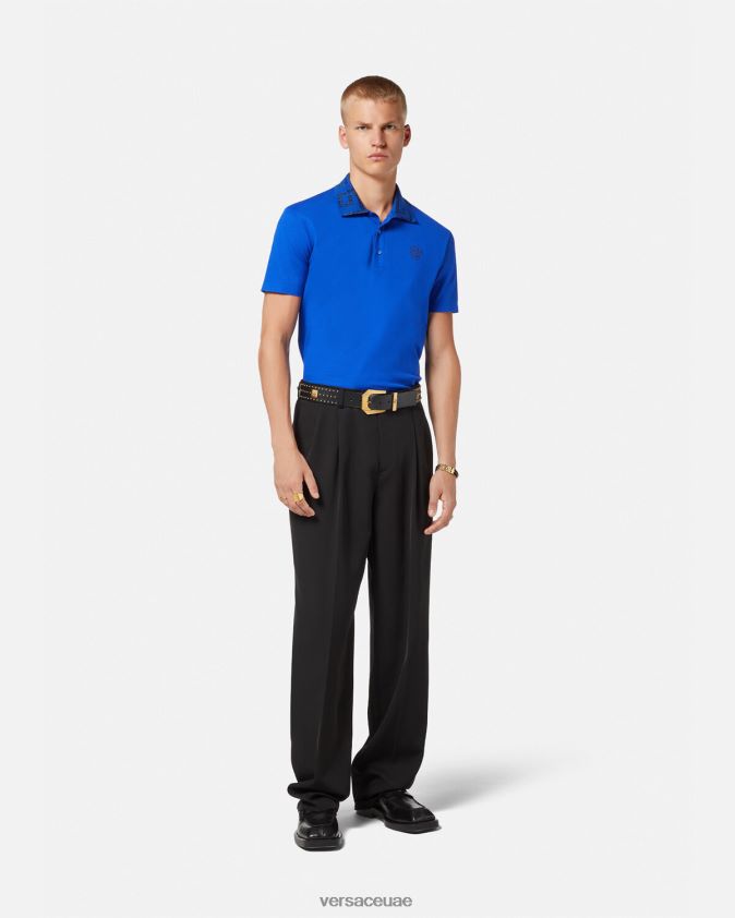 رجال قميص بولو يوناني بأكمام قصيرة Versace أزرق 0FVD2J1386 ملابس