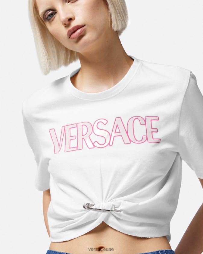 نحيف تي شيرت بشعار دبوس الأمان Versace أبيض 0FVD2J138 ملابس