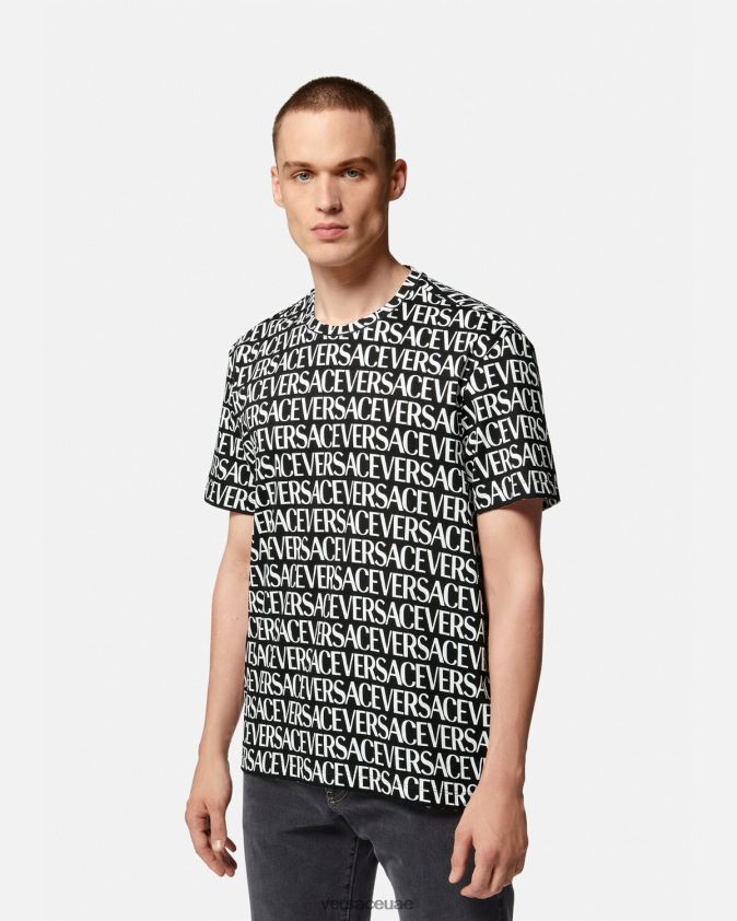رجال كل انحاء تي شيرت Versace أسود وطباعة 0FVD2J1390 ملابس