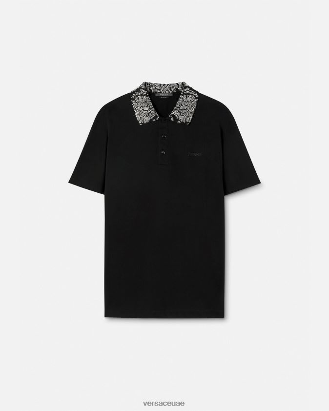 رجال قميص بولو مرصع بأكمام قصيرة Versace أسود 0FVD2J1391 ملابس