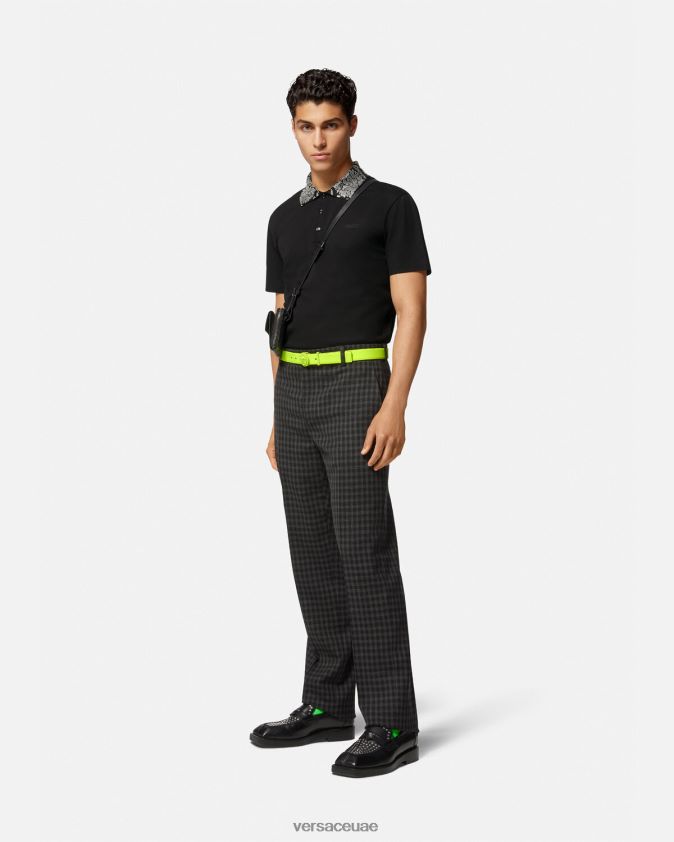 رجال قميص بولو مرصع بأكمام قصيرة Versace أسود 0FVD2J1391 ملابس