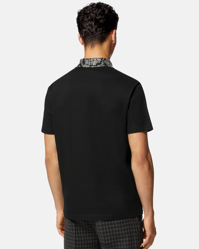 رجال قميص بولو مرصع بأكمام قصيرة Versace أسود 0FVD2J1391 ملابس