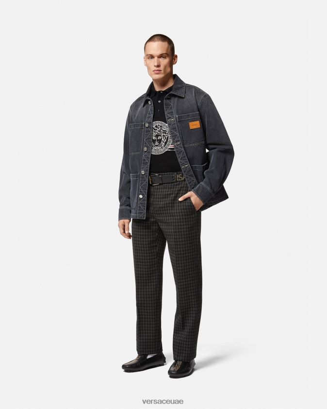 رجال قميص بولو مطرز بميدوسا Versace أسود 0FVD2J1395 ملابس