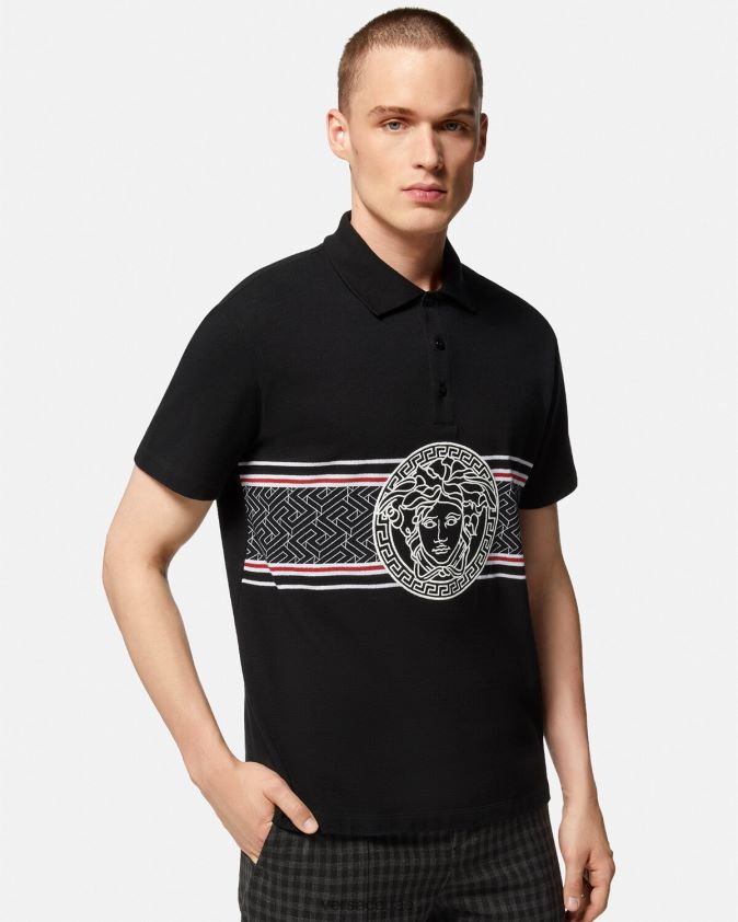 رجال قميص بولو مطرز بميدوسا Versace أسود 0FVD2J1395 ملابس