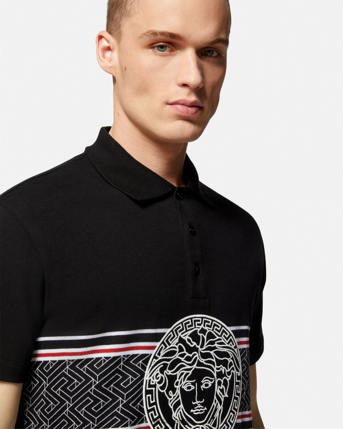 رجال قميص بولو مطرز بميدوسا Versace أسود 0FVD2J1395 ملابس