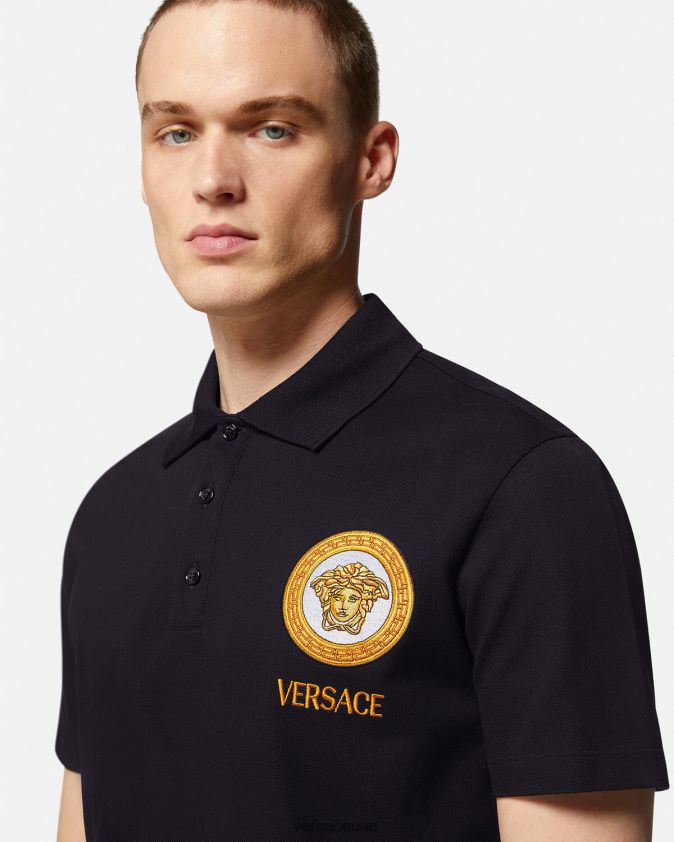 رجال قميص بولو مطرز بميدوسا Versace أسود 0FVD2J1398 ملابس
