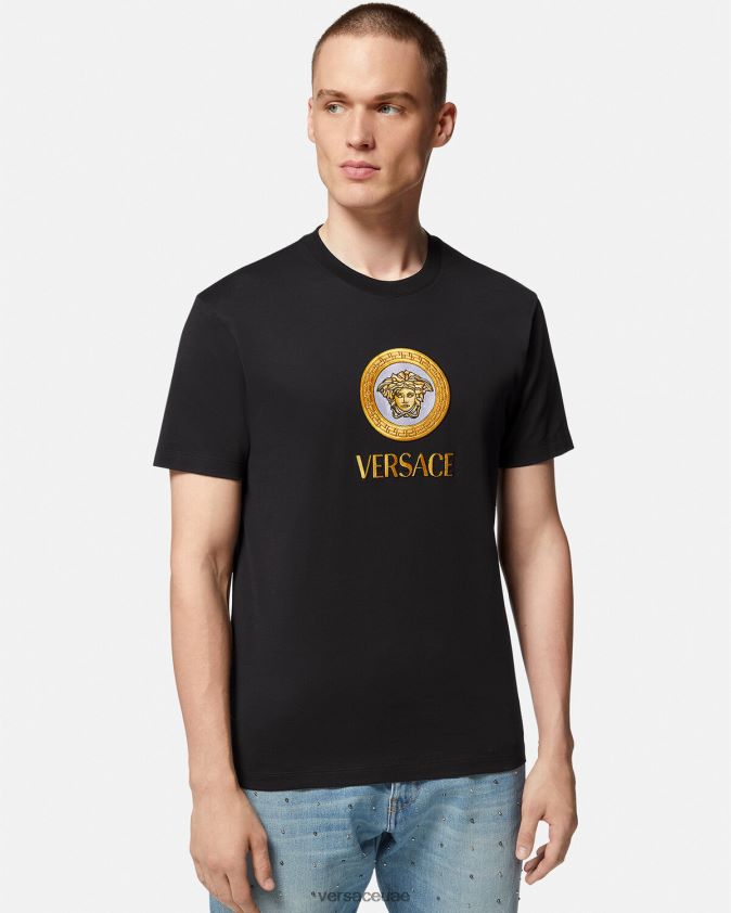 رجال تيشيرت مطرز بشعار ميدوسا Versace أسود 0FVD2J1399 ملابس