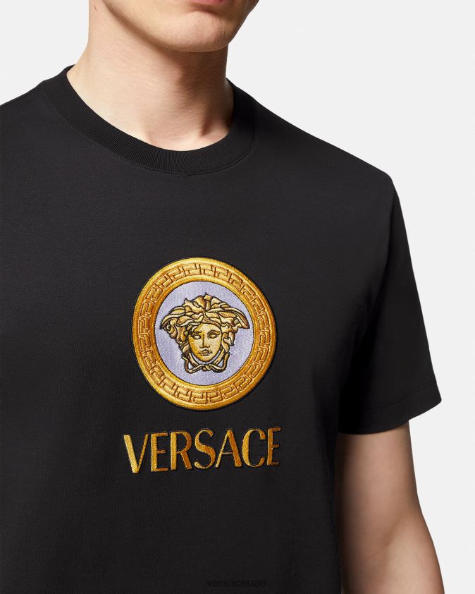 رجال تيشيرت مطرز بشعار ميدوسا Versace أسود 0FVD2J1399 ملابس