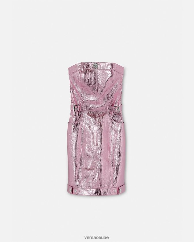 نحيف فستان ميني من الجلد المعدني بتصميم ميدوسا Versace لون القرنفل 0FVD2J14 ملابس