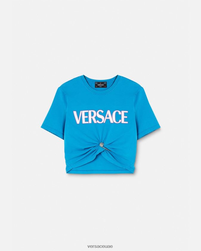 نحيف تي شيرت بشعار دبوس الأمان Versace أزرق 0FVD2J140 ملابس