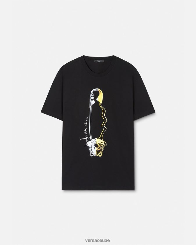 رجال تي شيرت برسومات دبوس الأمان Versace أسود 0FVD2J1400 ملابس