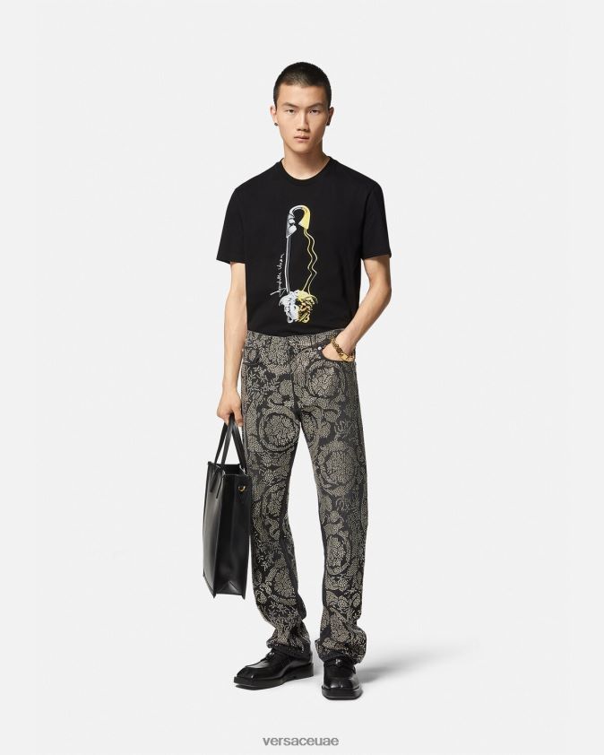 رجال تي شيرت برسومات دبوس الأمان Versace أسود 0FVD2J1400 ملابس